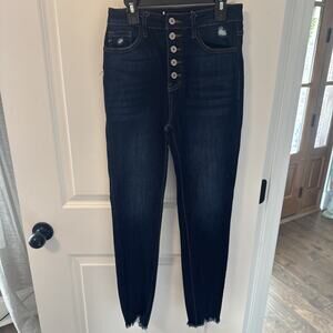 Women’s KanCan Cut Off Dark Wash Jean Multi Button Size 5/26 Jeans